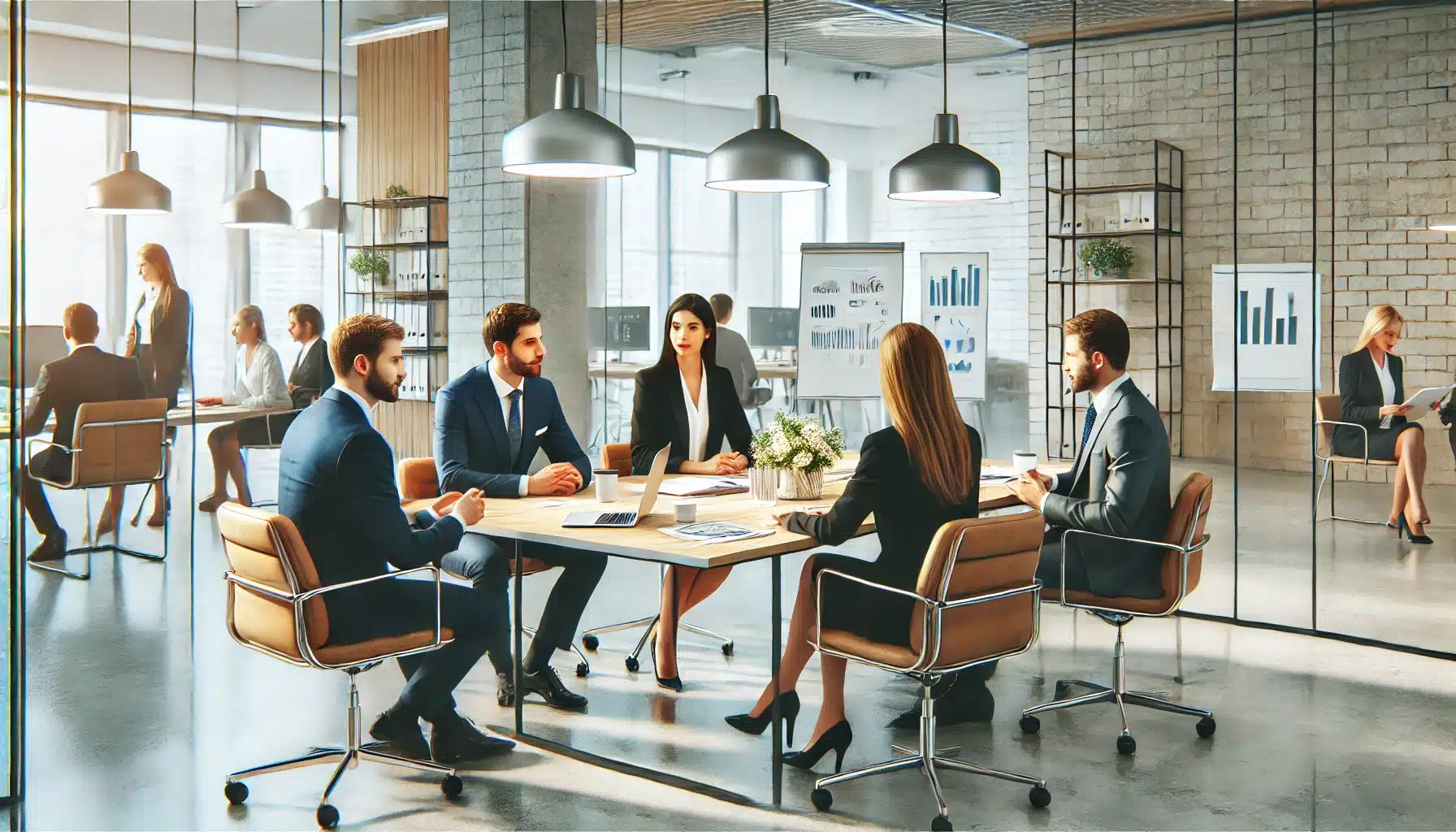 B2B marketing strategy meeting with professionals discussing business solutions and digital marketing plans