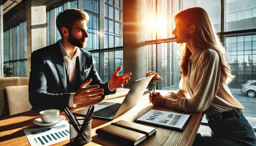 Effective strategies on how to sell, showcasing a salesperson engaging with a client during a pitch