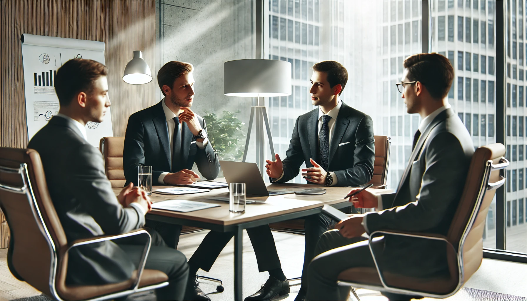 Law firm partners in business development training, discussing client growth