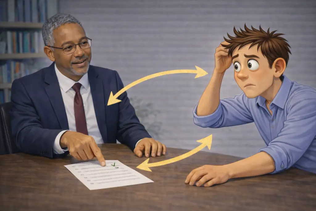 How to close clients by helping them decide, adviser guiding a clear decision in a client meeting