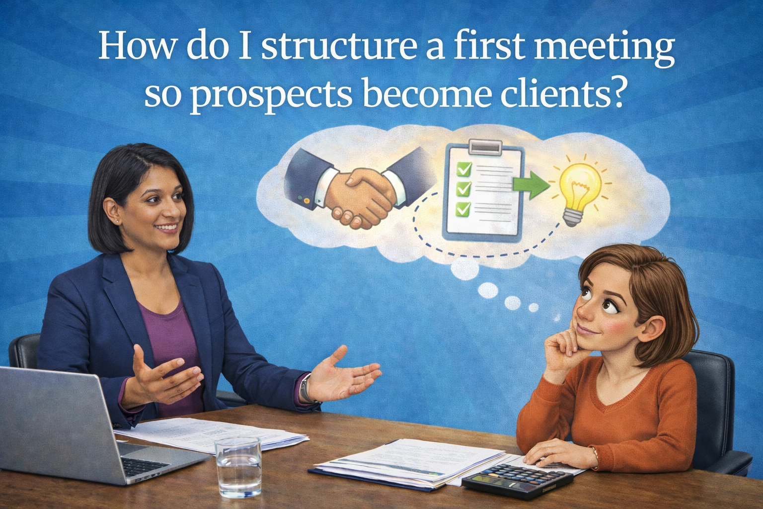 How do I structure a first meeting so prospects become clients