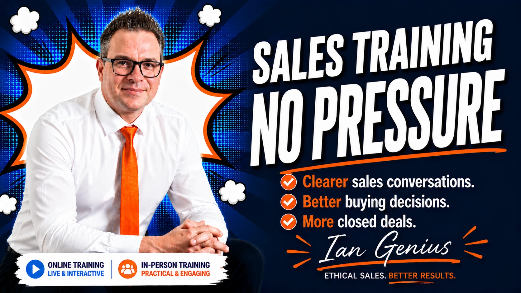 Ian Genius delivering sales training to improve client conversations, communicate value and win more business 